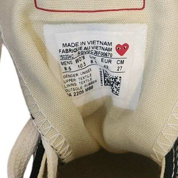 NIB Converse x COMME des GARCONS PLAY Chuck 70 Hi-Top Black Red 8.5 - Picture 8 of 10